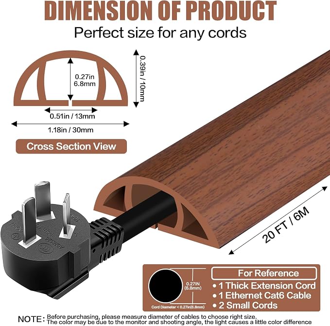 Floor Cord Cover Self Adhesive Cord Hider, 20FT Cable Management, Extension - Image 2