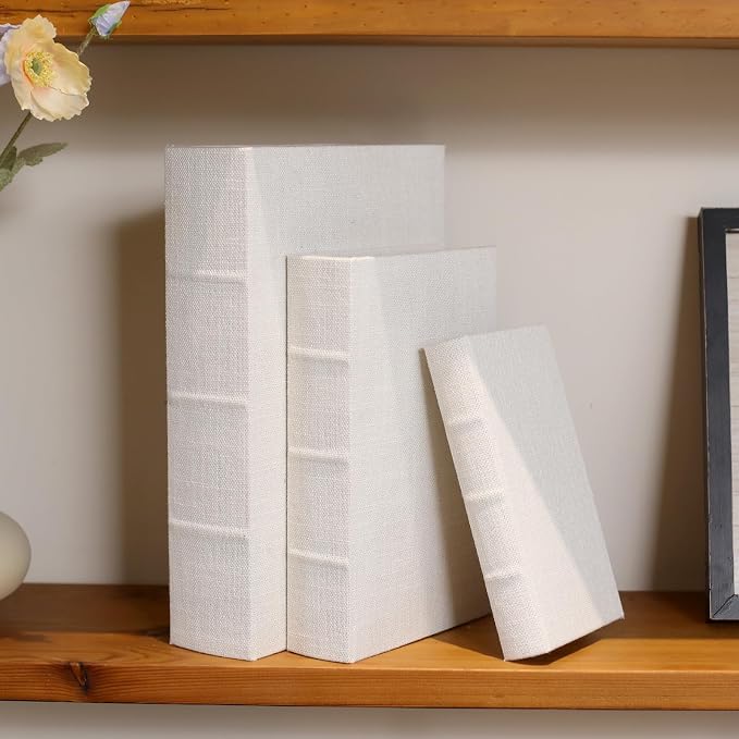 Modern Linen and Wood Decorative Faux Book Boxes Set of 3-13" - Image 5