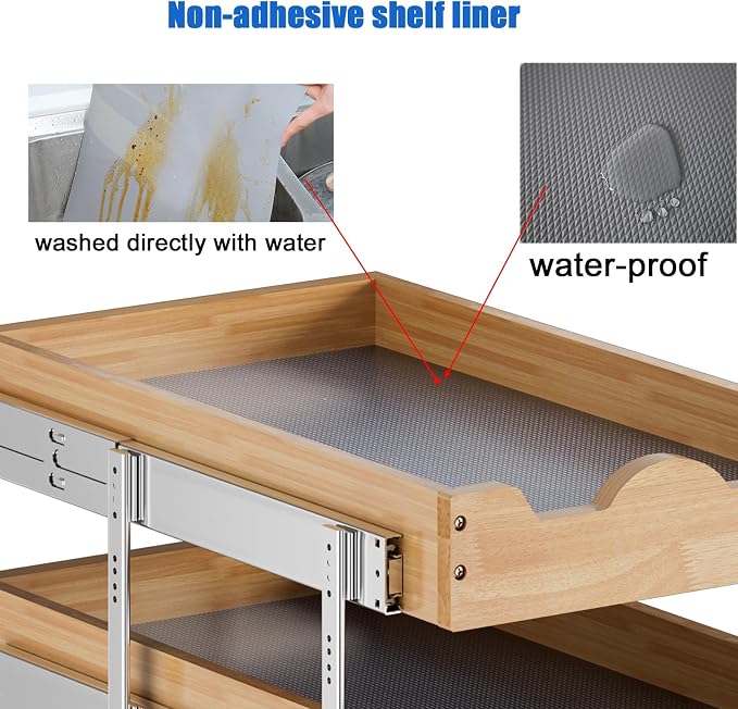 DINDON 3 Tier Pull Out Cabinet Organizer 11” W X21” D Slide Out Wood Drawer - Image 5