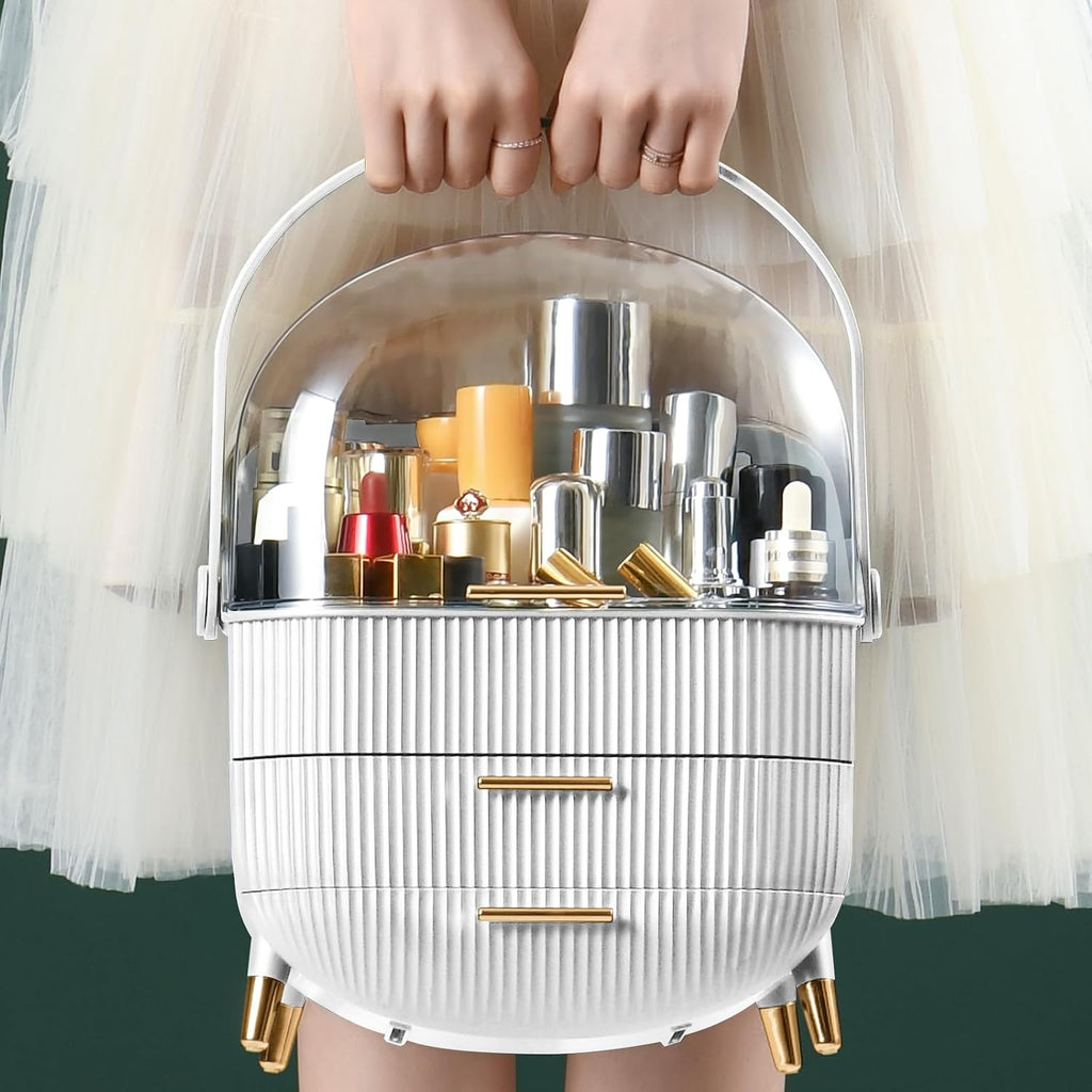 Makeup Organizer,Skincare Organizer with 2 Drawers and Brush Storage