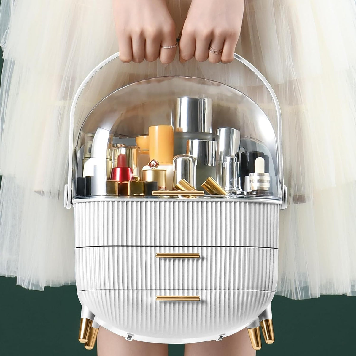 Makeup Organizer,Skincare Organizer with 2 Drawers and Brush Storage