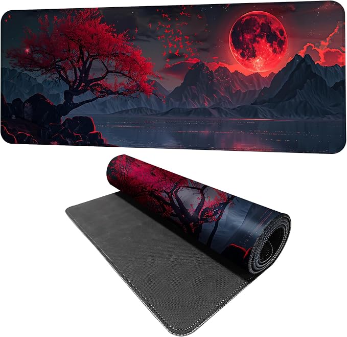 Red Moon Mouse Pad XXL – Large Gaming Desk Mat by THISFIND