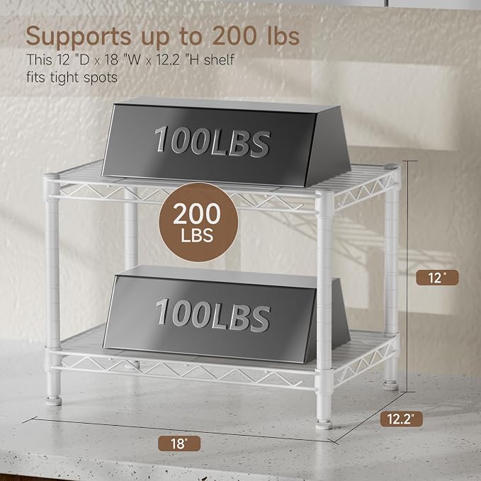 Small 2 Tier Shelves Storage Wire Shelving Unit Metal Shelf Adjustable - Image 3