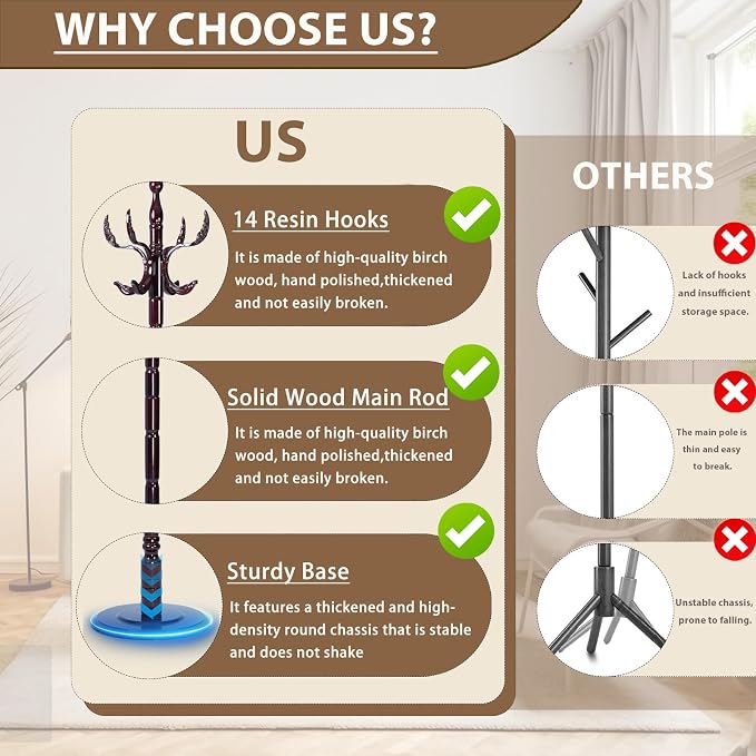 Solid Wooden Coat Rack Stand, Coat Racks Freestanding - Image 4