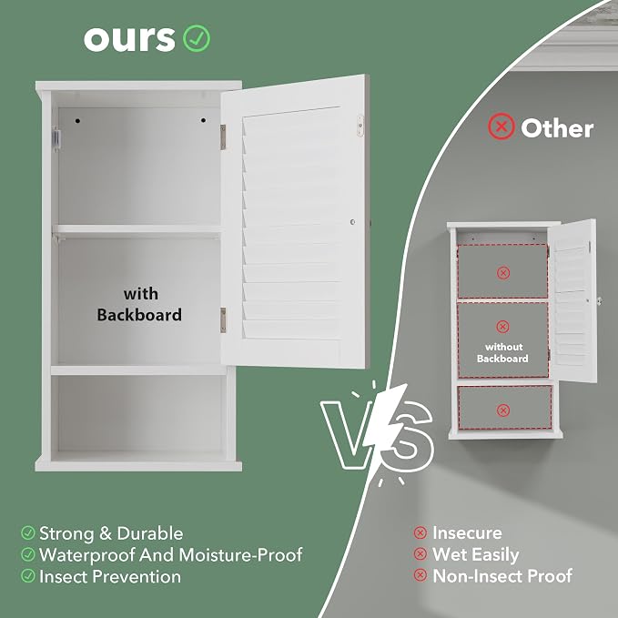 Small Bathroom Wall Cabinet, Slim Single Louvered Door Narrow Over The Toilet - Image 7