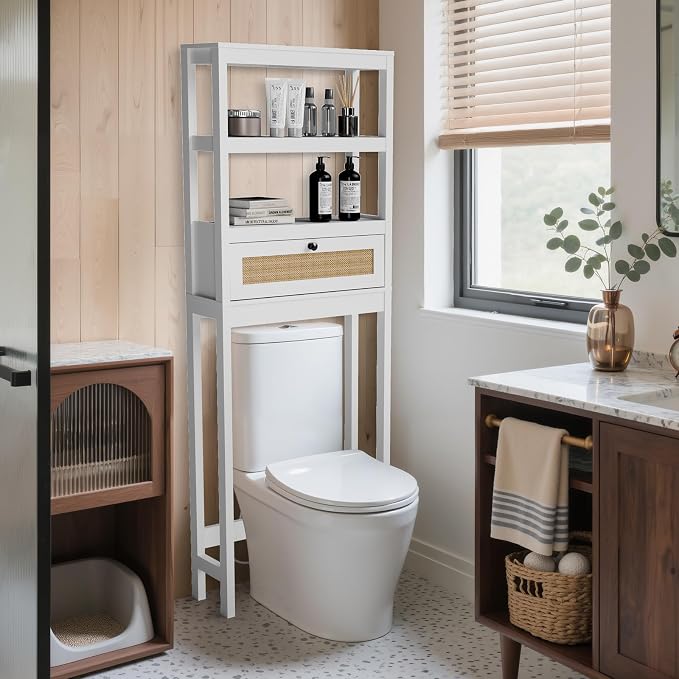 Over The Toilet Storage Cabinet, Behind Toilet Bathroom Organizer - Image 7