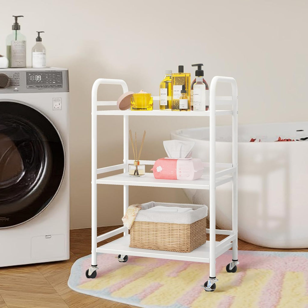 3 Tier Rolling Cart Shelves,Heavy Duty Multifunctional Metal