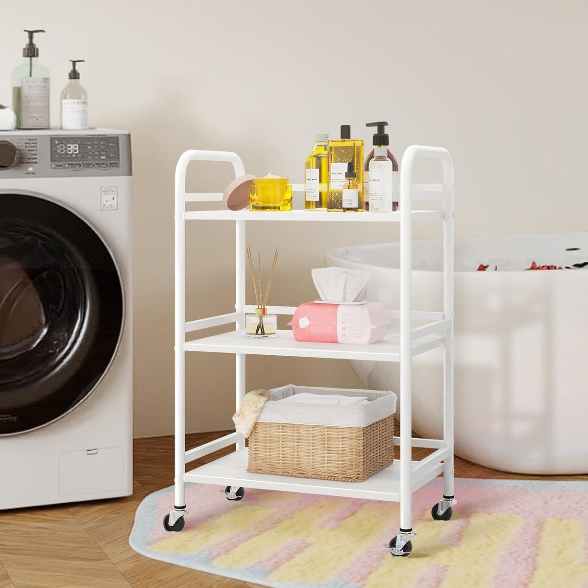 3 Tier Rolling Cart Shelves,Heavy Duty Multifunctional Metal