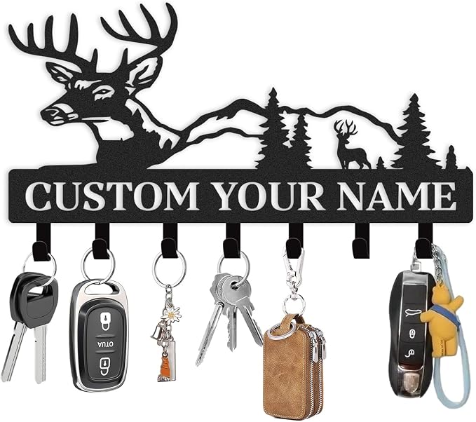 Personalized Key Holder for Wall, Custom Metal Deer Key Hooks by Unknown