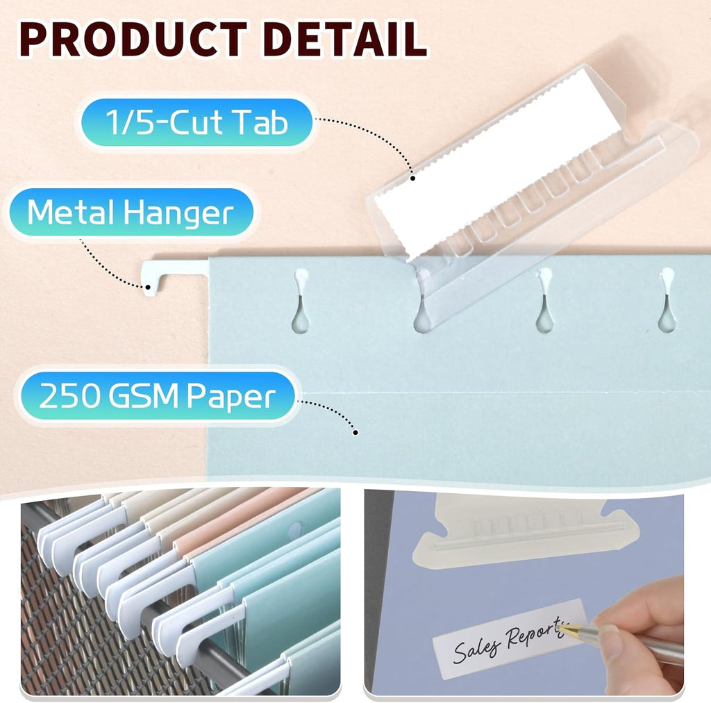 25-Pack Morandi Hanging File Folders,Letter Size with 35 Transparent