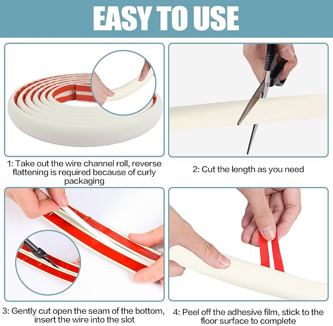 Floor Cord Cover Cable Cavity Self Adhesive Cord Hider Floor 3.3FT Floor Cable - Image 7