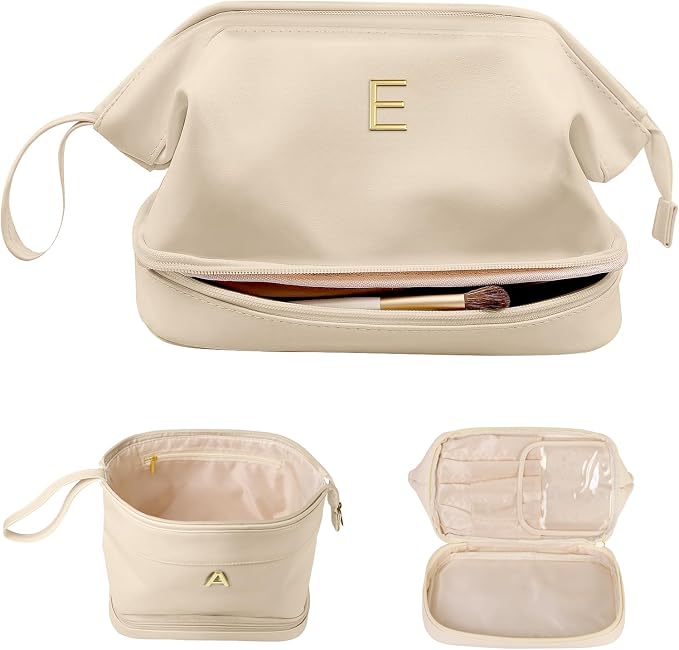 Initial Makeup Bag, Women Gifts, Personalized Double Layer Cosmetic Bag by Vogewood