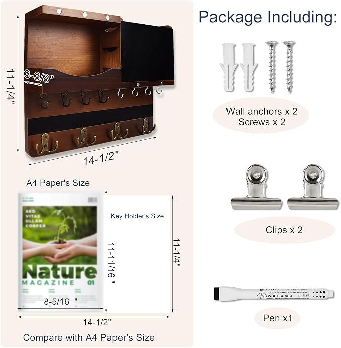 Key Holder for Wall Mount, Farmhouse Mail and Key Holder for Wall Hanger - Image 2