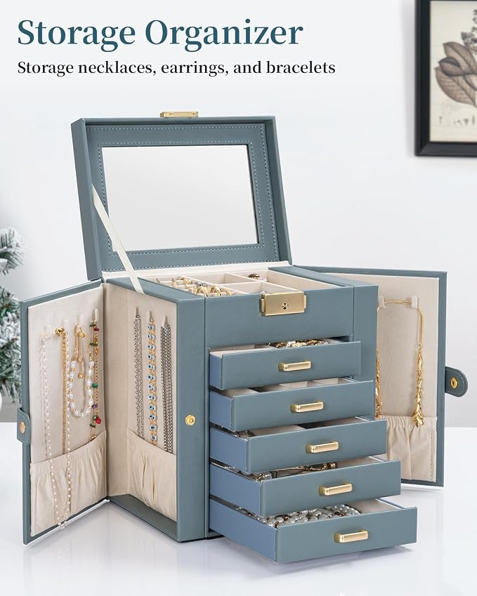 TORIBIO Large Jewelry Box for Women, Leather Jewelry Organizer - Image 3