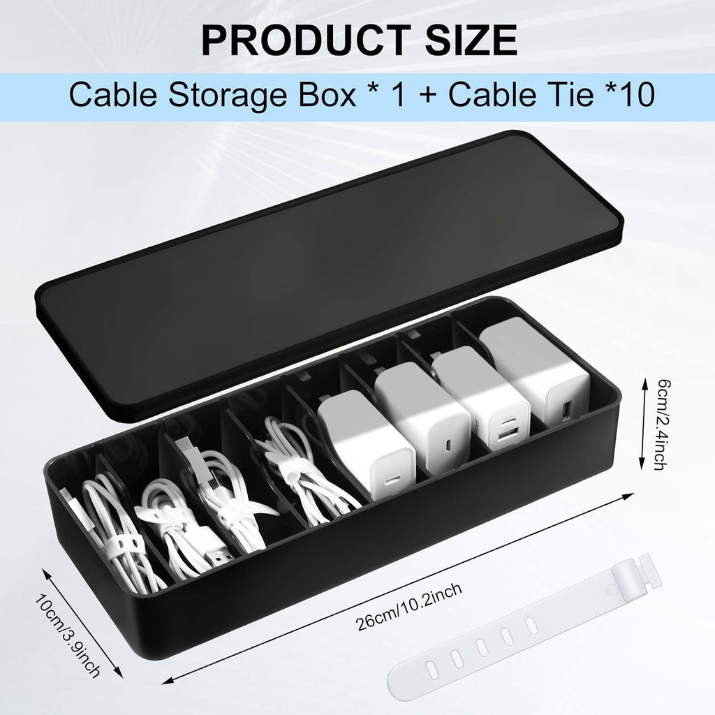 Tatuo Cord Organizer Box with Lid, Black, 1 Pack