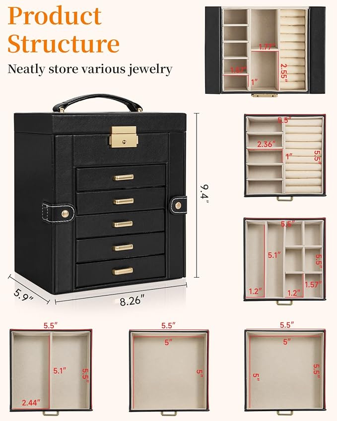 TORIBIO Large Jewelry Box for Women, Leather Jewelry Organizer - Image 2