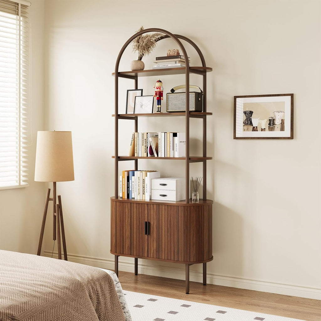 BREEZEHEAT Fluted Arched Bookshelf, Mid Century Modern Bookshelf with