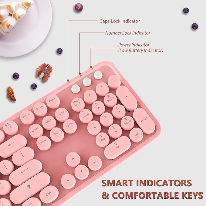 Wireless Keyboard, KOOTOP Cute Colorful 104 Keys Typewriter Retro Round Keycaps - Image 3