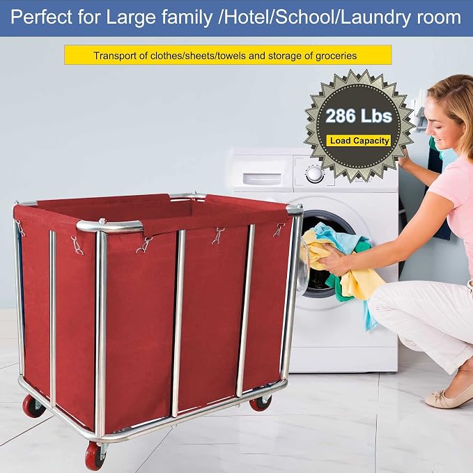 Laundry Cart Commercial, 11.35 Bushel Large Industrial Rolling Laundry Hamper - Image 5