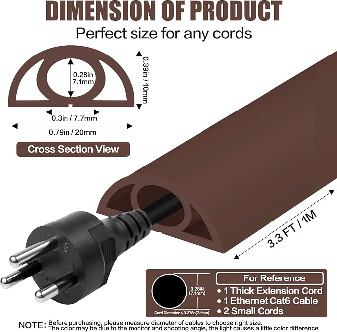 Floor Cord Cover Self Adhesive Cord Hider, 3.3FT Cable Management, Extension - Image 2