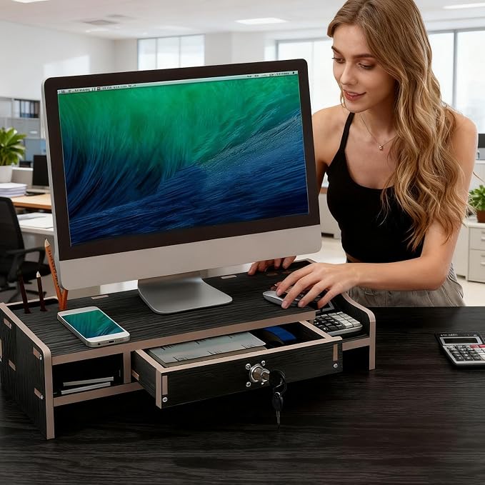 Monitor Riser - Wooden Desktop Organizer Shelf - Desktop Organizer - - Image 8