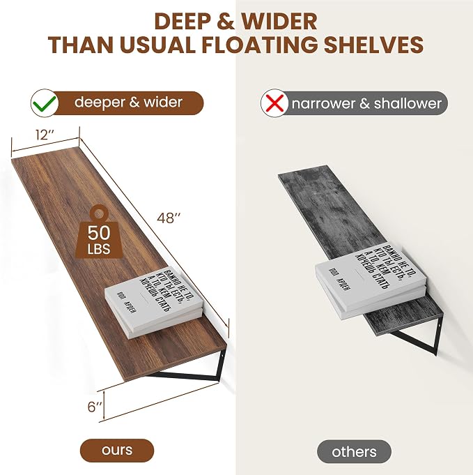 Heimlove 12 Inch Deep Floating Shelves - Image 3