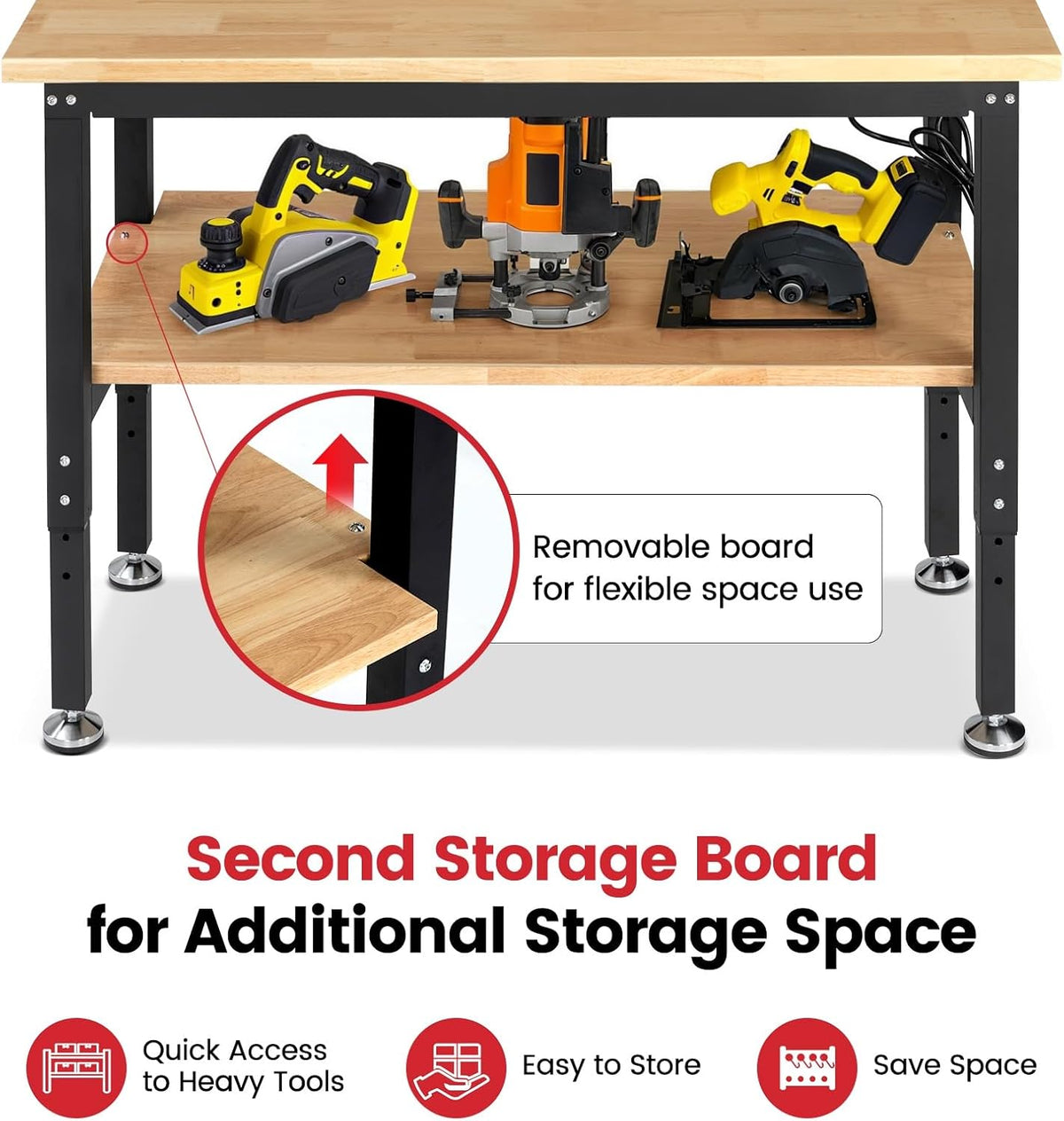 48" Heavy Duty Workbench for Garage, Adjustable Height Work Table with