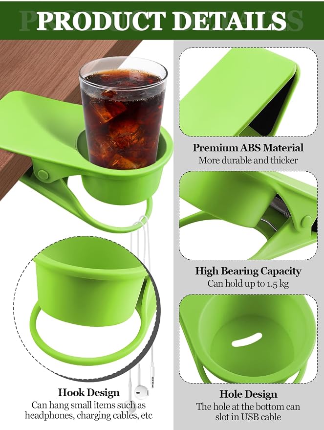 Kalolary 2PCS Table Edge Cup Holder Clips - Image 3