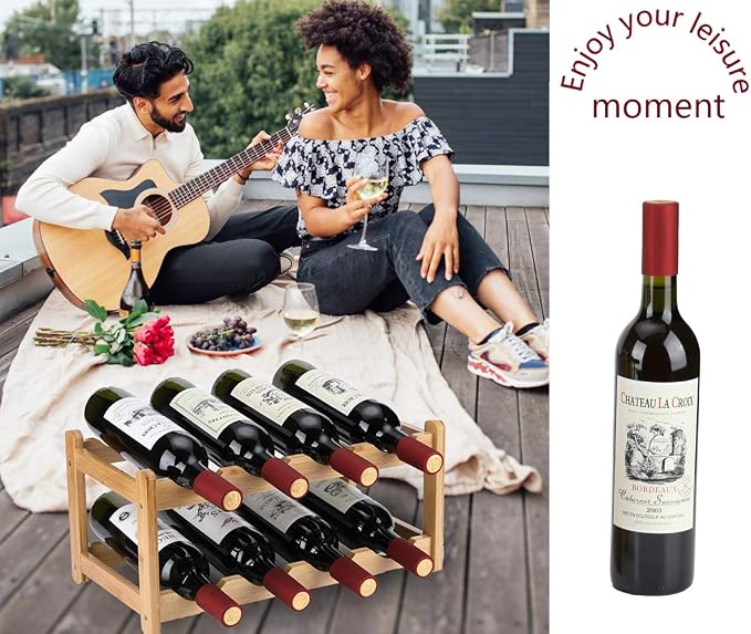 Wine Rack 8 Bottle 2-Tier Eco-Friendly Bamboo Wine Storage Easy-Assembly - Image 2