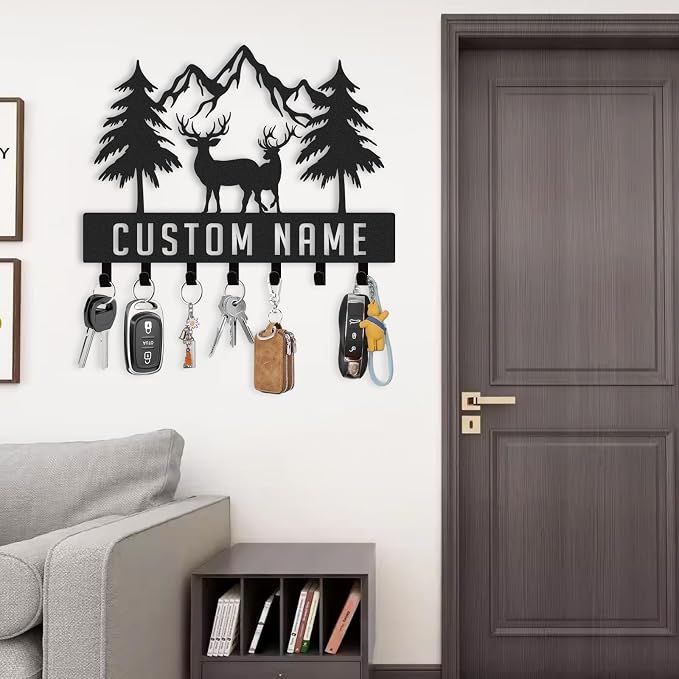 Personalized Key Holder Wall Mount, Custom Metal Deer Cabin Key Hooks - Image 2