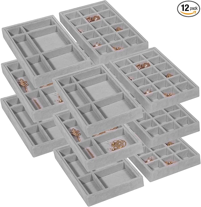 DIOMMELL 12 Pack Stackable Velvet Jewelry Trays Organizer, Jewelry Storage Box by DIOMMELL