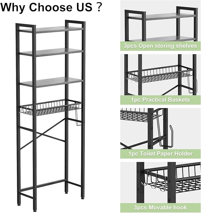 Over-The-Toilet Storage Rack, 4-Tier Bathroom Organizer Shelf Over Toilet - Image 6