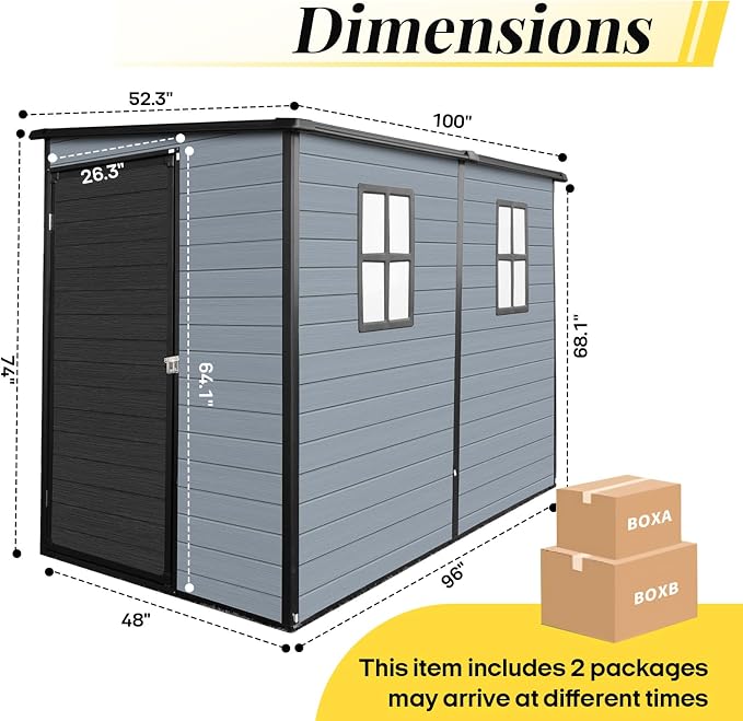 8x4ft Lean to Shed, Resin Outdoor Storage Shed - Image 2
