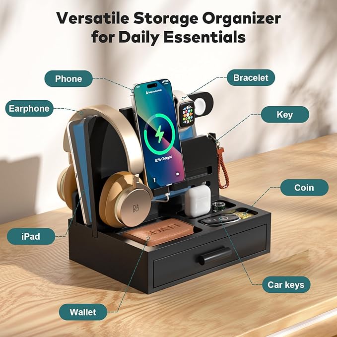 Sephyroth Bamboo Phone Docking Station Nightstand Organizer Bedside Organizer - Image 4