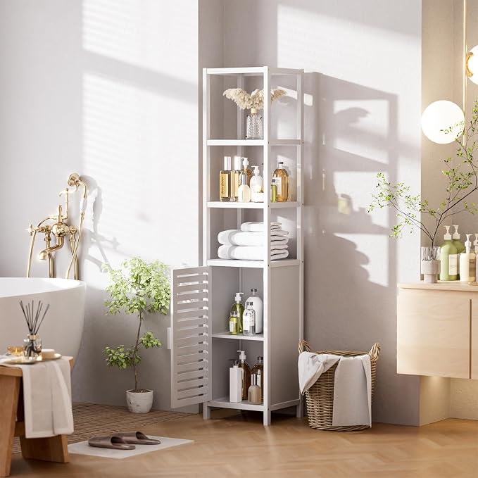 HITNET Bathroom Tall Cabinet, Floor Standing Bamboo Storage Cabinet - Image 2