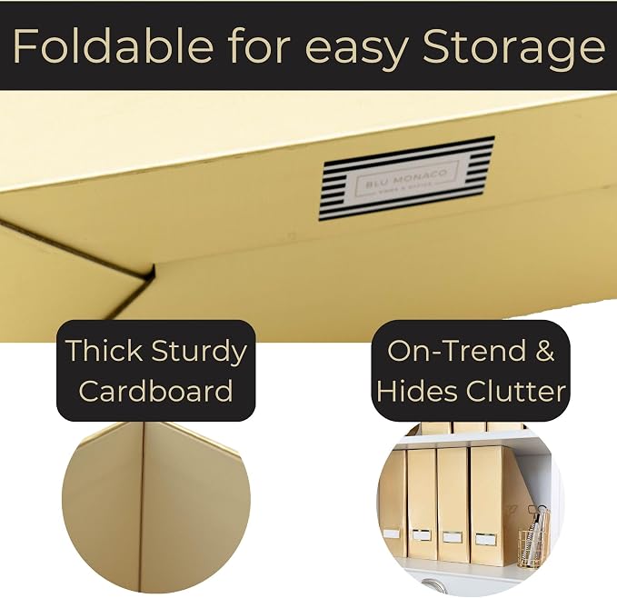BLU MONACO Gold Magazine File Holder Set of 4 – Stylish Desk Organizer - Image 5