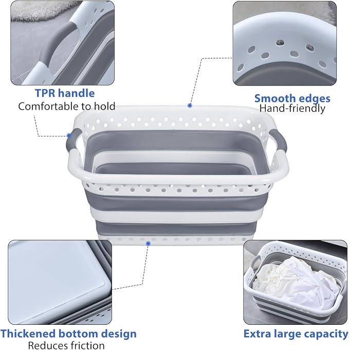 Monozuki Collapsible Plastic Laundry Basket 11.1 gallon 2pcs Eco-recycled - Image 3