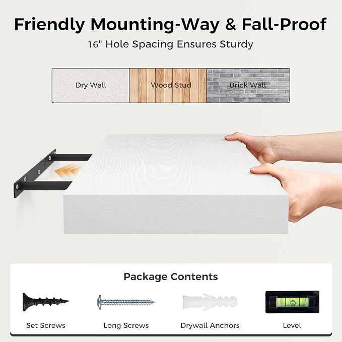 Fun Memories White Floating Shelves 55 Inch Long, 12 Inch Deep Floating Shelves - Image 6