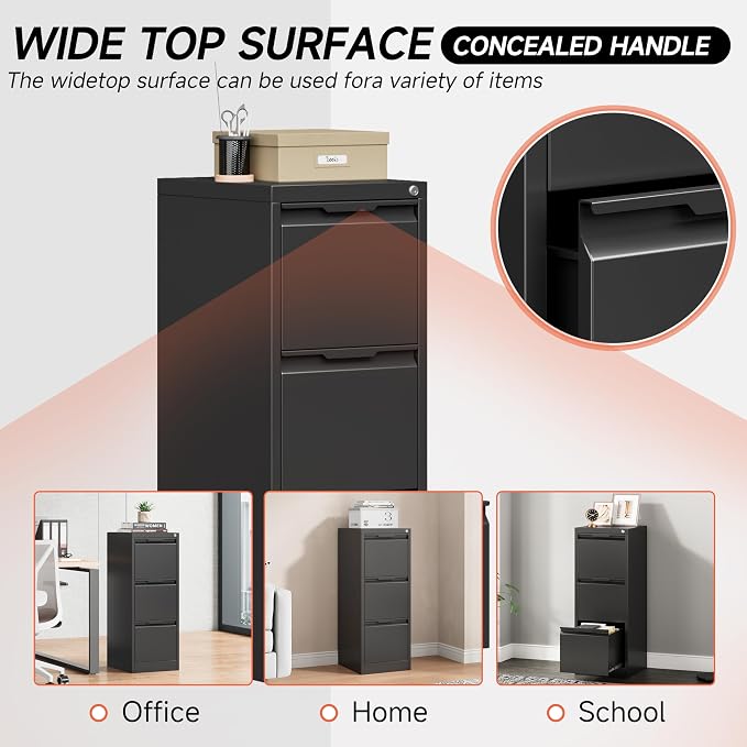3 Drawer File Cabinet with Lock, Vertical Filing Cabinets - Image 6
