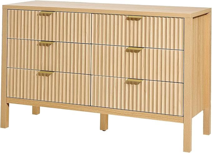 VEVOR Fluted Dresser with 6 Drawer, Modern Closet Dresser TV Stand, Boho Wood - Image 10