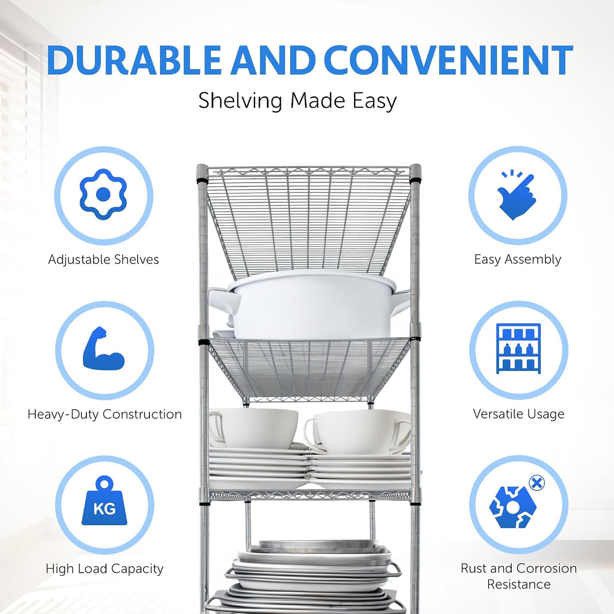 4000 LBS Heavy Duty Wire Rack, 48 x 24 x 76, 5-Tier NSF Commercial