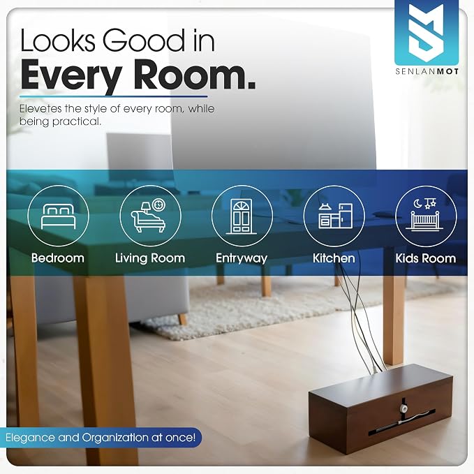 Wooden Cable Management Box – Modern Wire Organizer Box & Power Strip Cover - Image 3