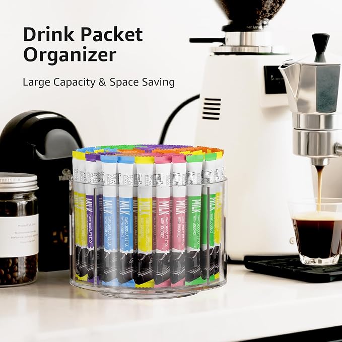 2-Pack Rotating Drink Mix Organizer, Spinning Drink Packet Holder, Divided - Image 5