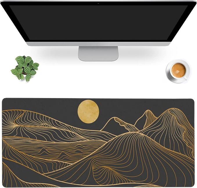 Desk Mat, Mountain Line Art Extended Gaming Mouse Pad, Large Non-Slip Rubber by MIOAOSRT