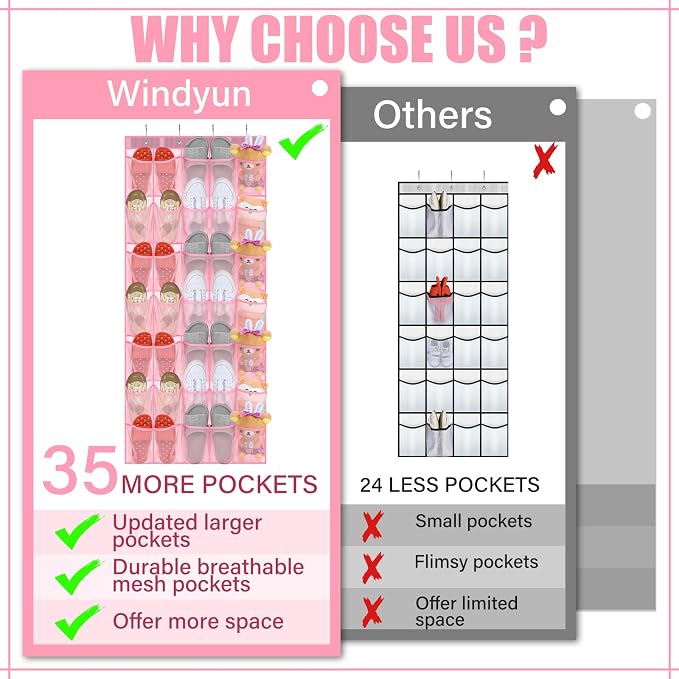 Windyun 2 Pcs 70 Large over The Door Shoe Organizer Hanging Shoe Rack - Image 5