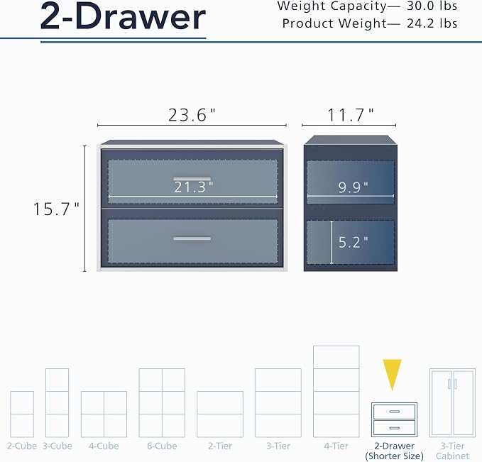 Homes: Inside + Out Apexa 2-Drawer Wooden Stackable Storage Drawers, Small Food - Image 3