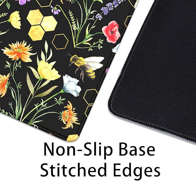 Bees and Honeycombs Mouse Pad, XL Large Wildflowers Mousepad Desk Pad - Image 6