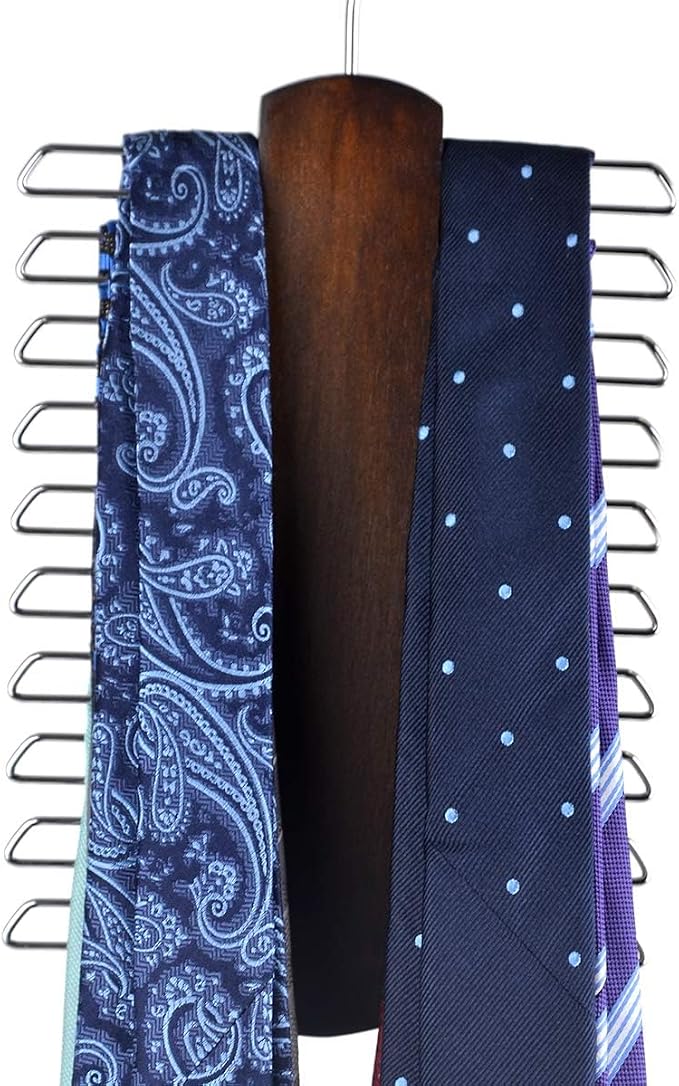 Umo Lorenzo Premium Wooden Necktie and Belt Hanger, Walnut Wood Center - Image 7