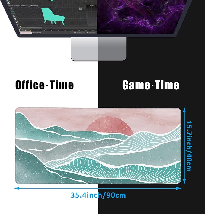 Ocean Wave and Mountain Large Gaming Mouse Pad, Waterproof Desk Mat - Image 2