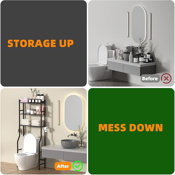 3-Tier Over The Toilet Storage, Space Saver Metal Bathroom Shelves, - Image 7